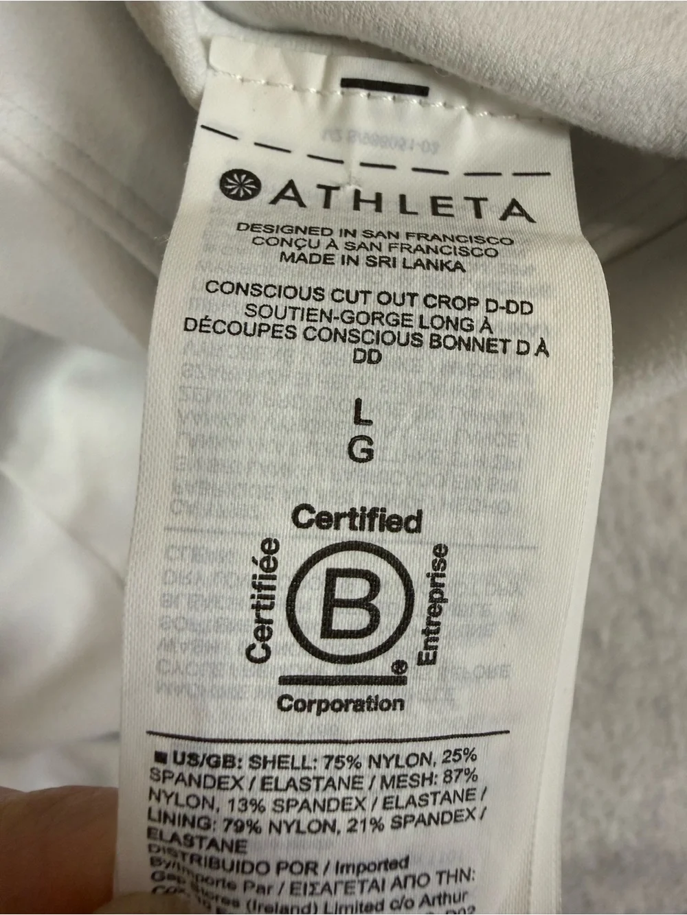 Athleta‎ Conscious Cut Out Crop Bra - White - Large D/DD